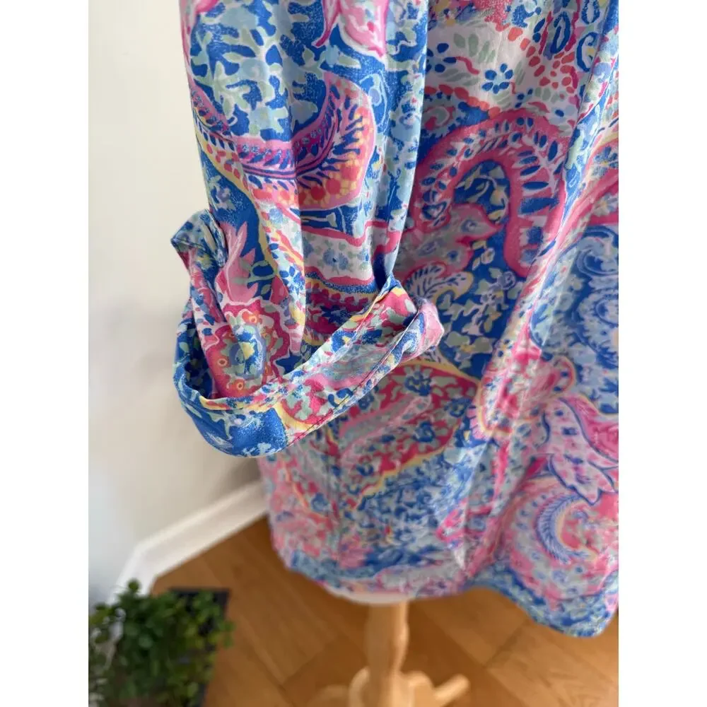 Lauren Ralph Lauren Paisley Sleep Shirt Beach Cover Up Medium Embroidered RL